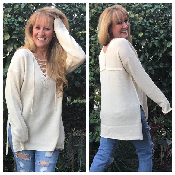 The White Lotus Boutique Sweaters - LAST 🔘 Legacy of Love! Ivory Lace up Sweater